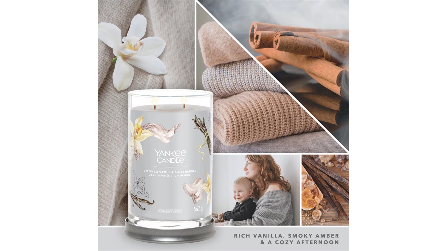 Yankee Candle Signature Tumbler Grande Smoked Vanilla & Cashmere 567 g - Candela Profumata Dolce e Speziata con Note di Vaniglia, Cashmere e Ambra