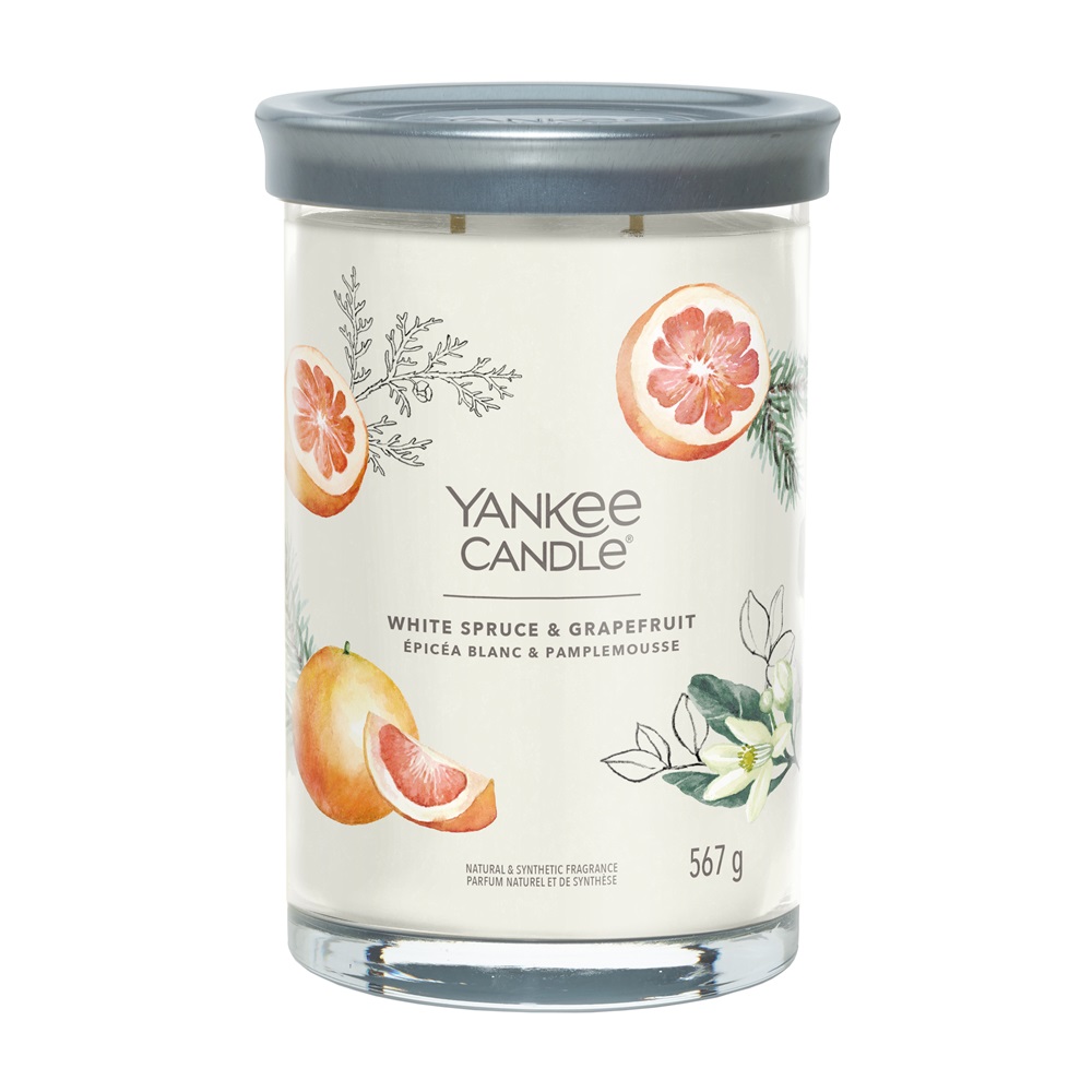 Yankee Candle Candela Grande Tumbler White Spruce & Grapefruit - Cera di Soia, Doppio Stoppino, Fino a 100 Ore di Combustione