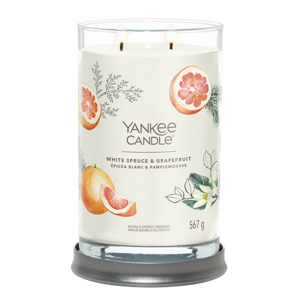 Yankee Candle Candela Grande Tumbler White Spruce & Grapefruit - Cera di Soia, Doppio Stoppino, Fino a 100 Ore di Combustione