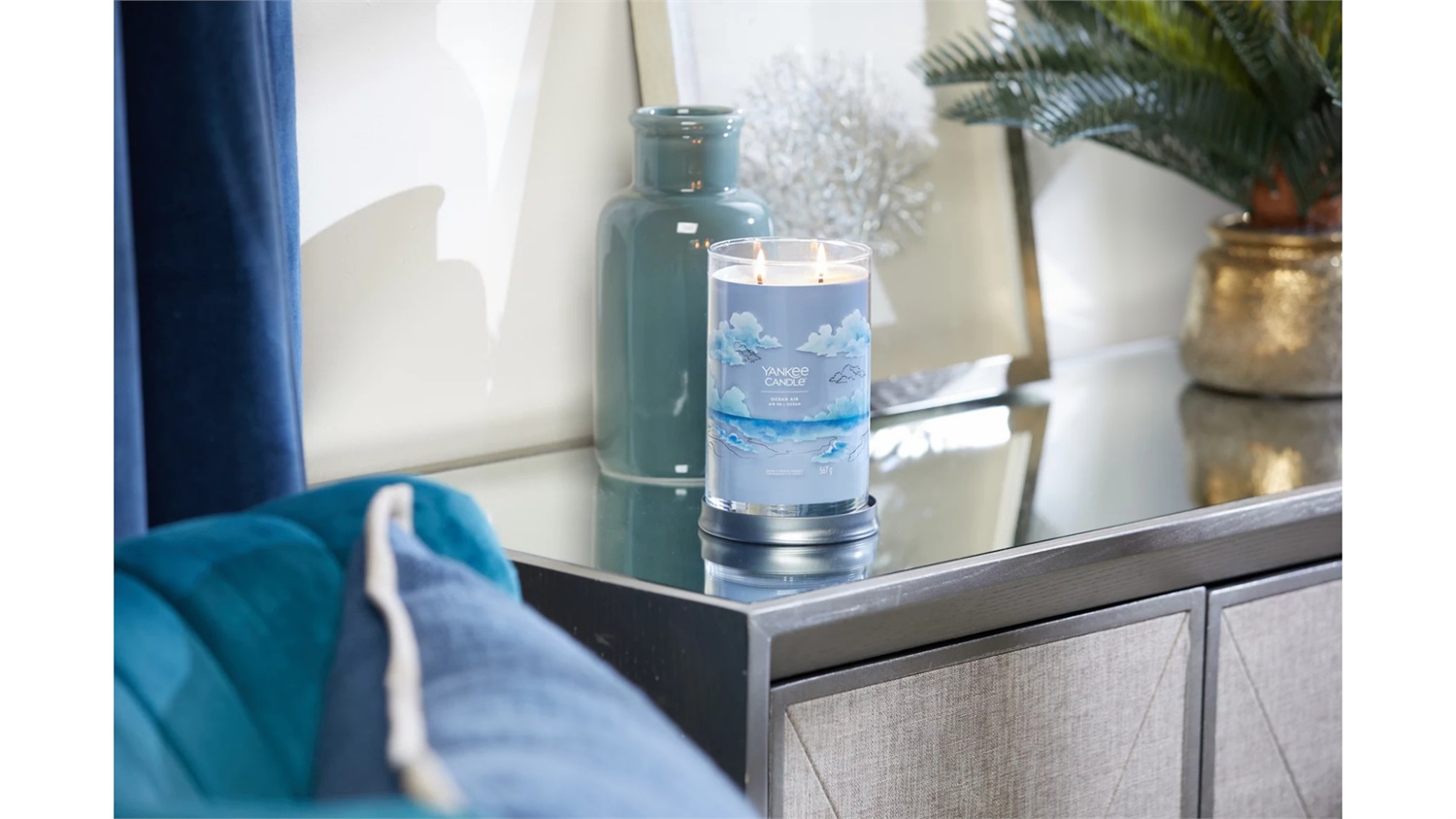 Yankee Candle Candela Profumata Tumbler Grande Aria di Oceano 567 g - Cera di Soia, 2 Stoppini, Fino a 100 Ore di Combustione