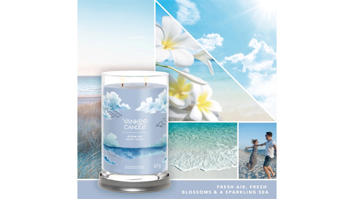 Yankee Candle Candela Profumata Tumbler Grande Aria di Oceano 567 g - Cera di Soia, 2 Stoppini, Fino a 100 Ore di Combustione