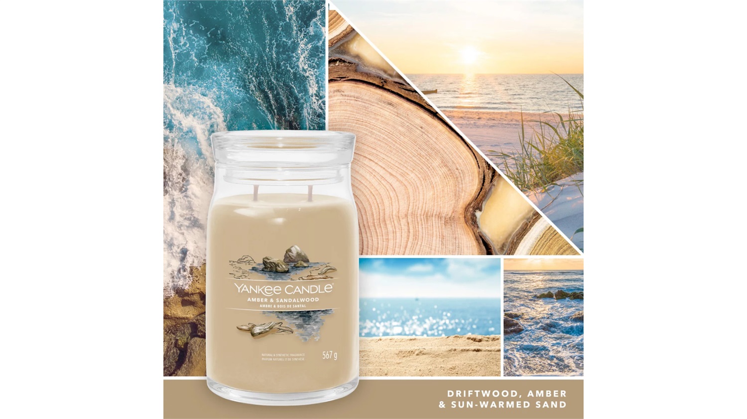 Yankee Candle Signature Candela Profumata Tumbler Grande Ambra & Legno di Sandalo, 567 g, 2 Stoppini, Fino a 100 Ore di Combustione