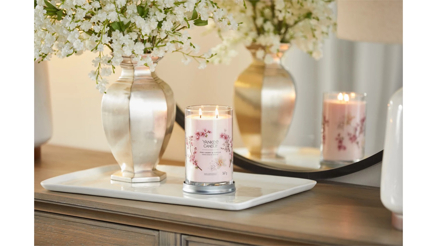 Yankee Candle Candela Profumata Grande Tumbler Pink Cherry & Vanilla 567 g - Fragranza Fruttata con Note di Ciliegia e Vaniglia, Fino a 100 Ore di Combustione