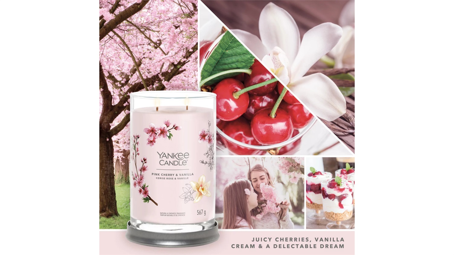 Yankee Candle Candela Profumata Grande Tumbler Pink Cherry & Vanilla 567 g - Fragranza Fruttata con Note di Ciliegia e Vaniglia, Fino a 100 Ore di Combustione