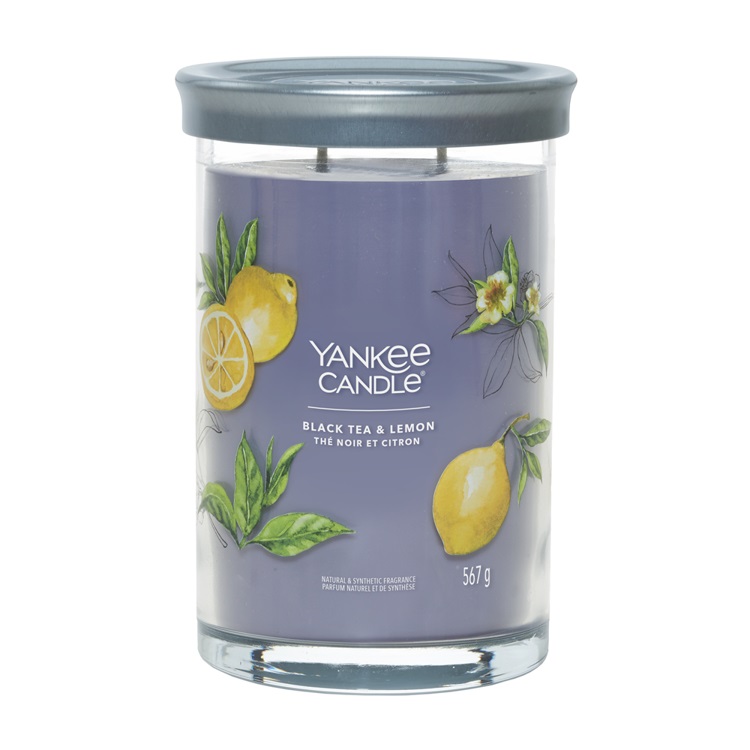 Yankee Candle Black Tea & Lemon - Candela Profumata Tumbler Grande 567 g, Cera di Soia, 2 Stoppini, Fino a 100 Ore di Combustione