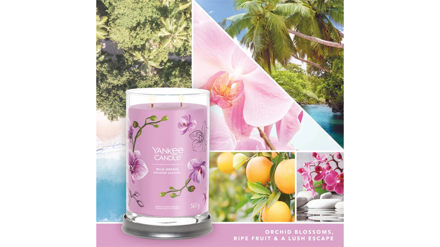 Yankee Candle Wild Orchid - Candela Profumata Tumbler Grande 567g, Cera di Soia, Fragranza Floreale con Note di Ozono e Frutta Matura