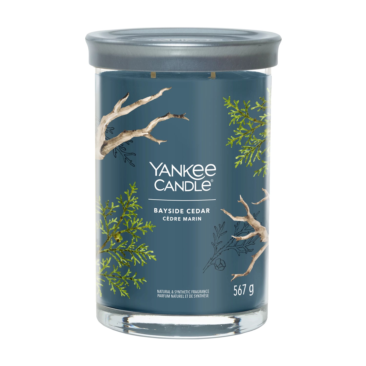 Yankee Candle Tumbler Grande Bayside Cedar 567 g - Candela Profumata con Fragranza Fresca e Pulita, 2 Stoppini, Tempo di Combustione Fino a 100 Ore