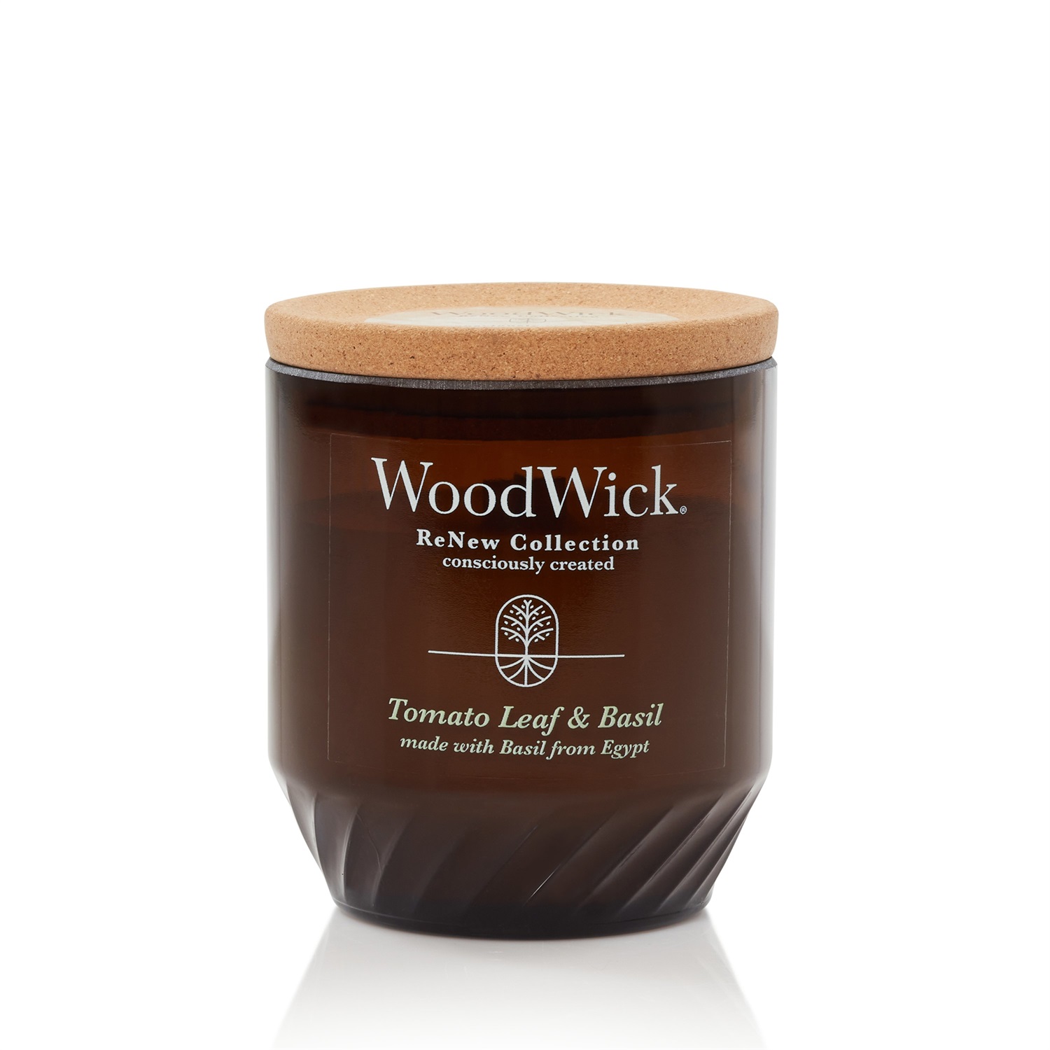 WoodWick Candela profumata Tomato Leaf & Basil - 368 g, Miscela di cera di cocco e soia, Stoppino scoppiettante in legno, Realizzata con materiali riciclati