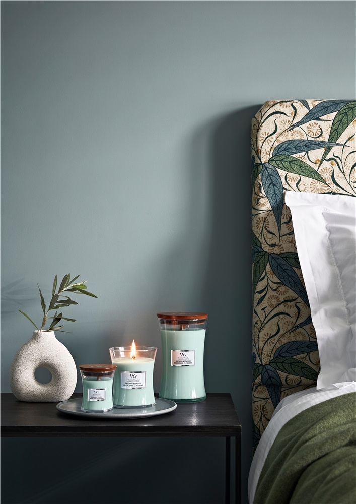 WoodWick Candela Profumata Sagewood & Seagrass 610 g - Clessidra Azzurra con Stoppino Scoppiettante