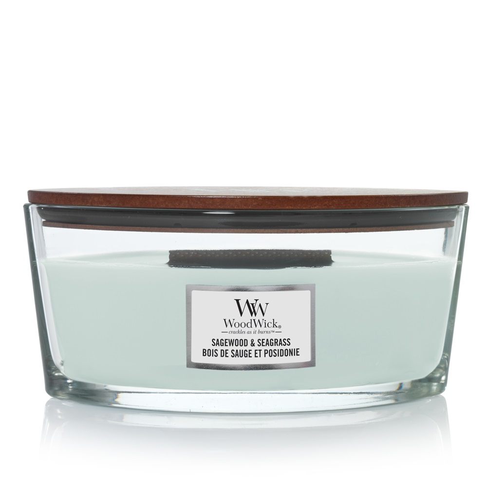 WoodWick Candela Profumata Ellipse Sagewood & Seagrass 453,6 g - Fragranza Leggera e Sofisticata