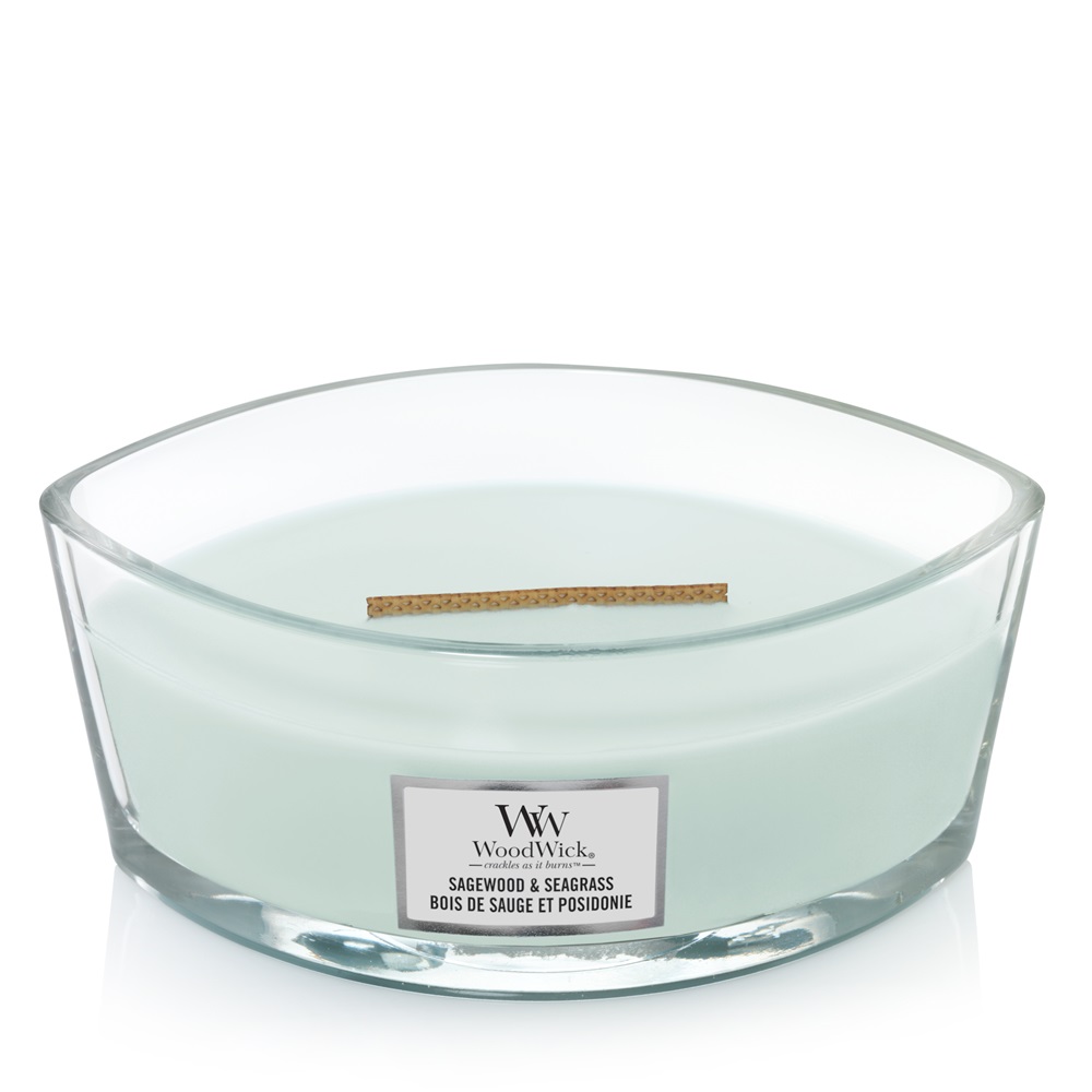 WoodWick Candela Profumata Ellipse Sagewood & Seagrass 453,6 g - Fragranza Leggera e Sofisticata