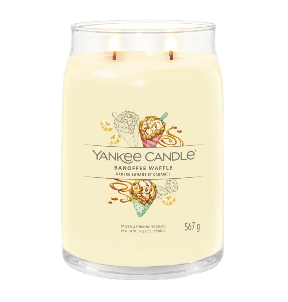 Yankee Candle Banoffee Waffle - Candela Profumata Grande in Giara da 567 g con Doppio Stoppino, Fragranza di Waffle alla Banana, Caramello e Cioccolato