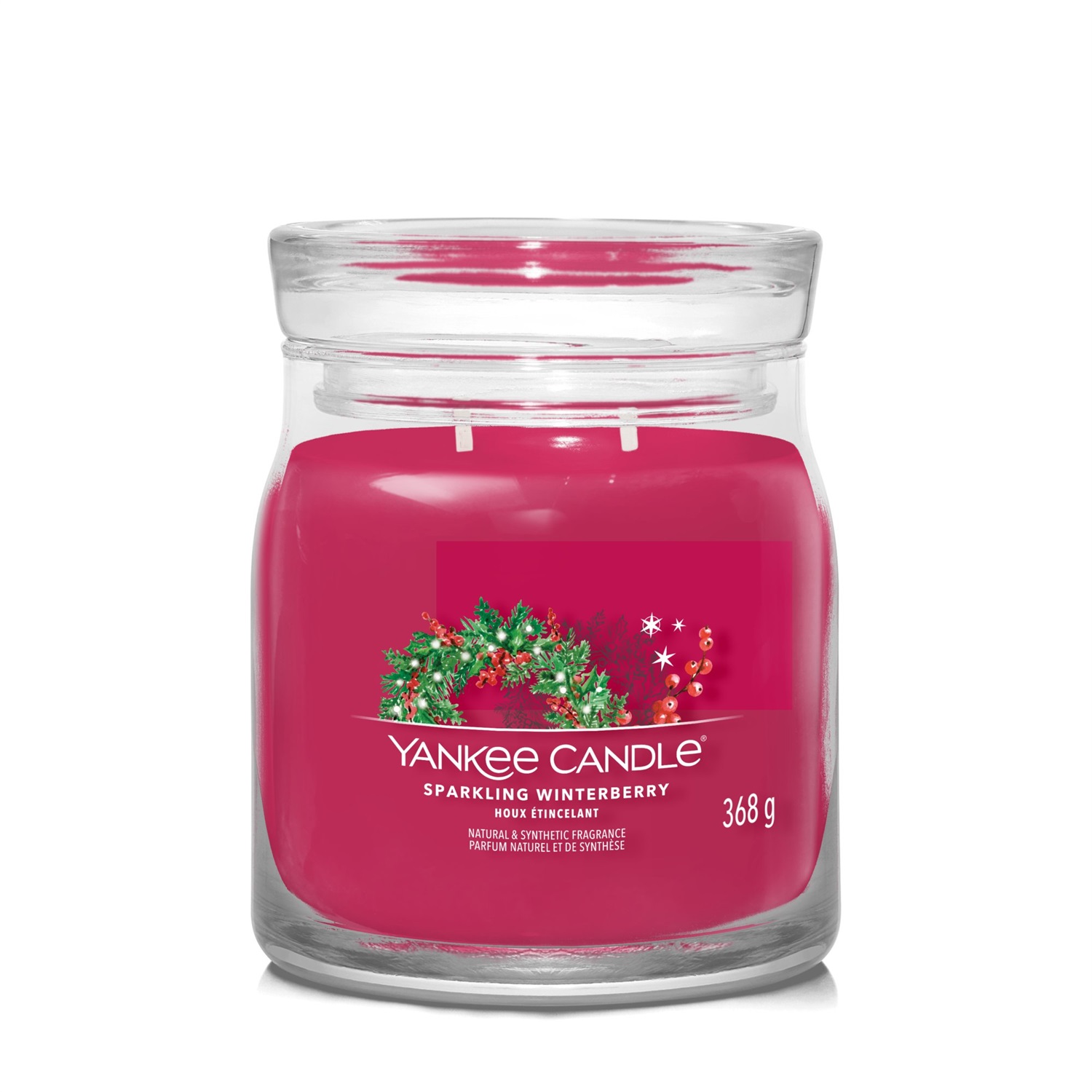Yankee Candle Candela Profumata in Giara Media Sparkling Winterberry 368 gr - Rosso, Fino a 75 Ore di Combustione