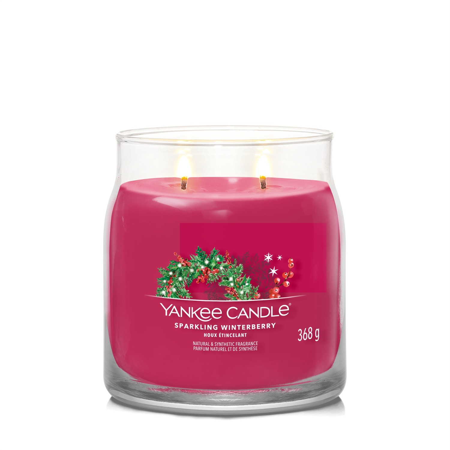 Yankee Candle Candela Profumata in Giara Media Sparkling Winterberry 368 gr - Rosso, Fino a 75 Ore di Combustione
