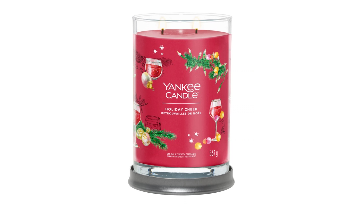 Yankee Candle Signature Tumbler Holiday Cheer - Candela Profumata 567 g, Rosso, 2 Stoppini, Fino a 90 Ore di Combustione