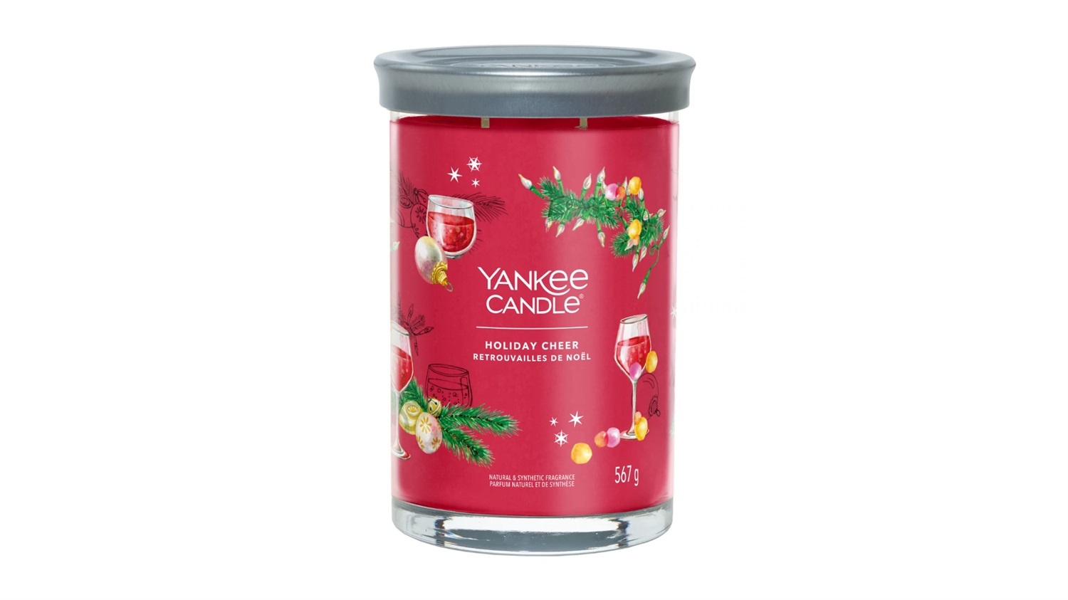 Yankee Candle Signature Tumbler Holiday Cheer - Candela Profumata 567 g, Rosso, 2 Stoppini, Fino a 90 Ore di Combustione
