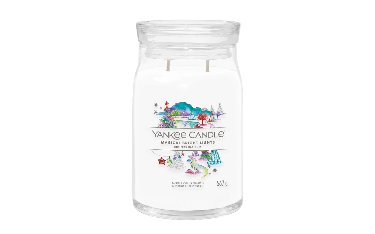 Yankee Candle Candela Profumata in Giara Grande Magical Bright Lights 567 g - Pera Ghiacciata, Menta, Gelsomino, Vaniglia, Fino a 90 Ore di Combustione