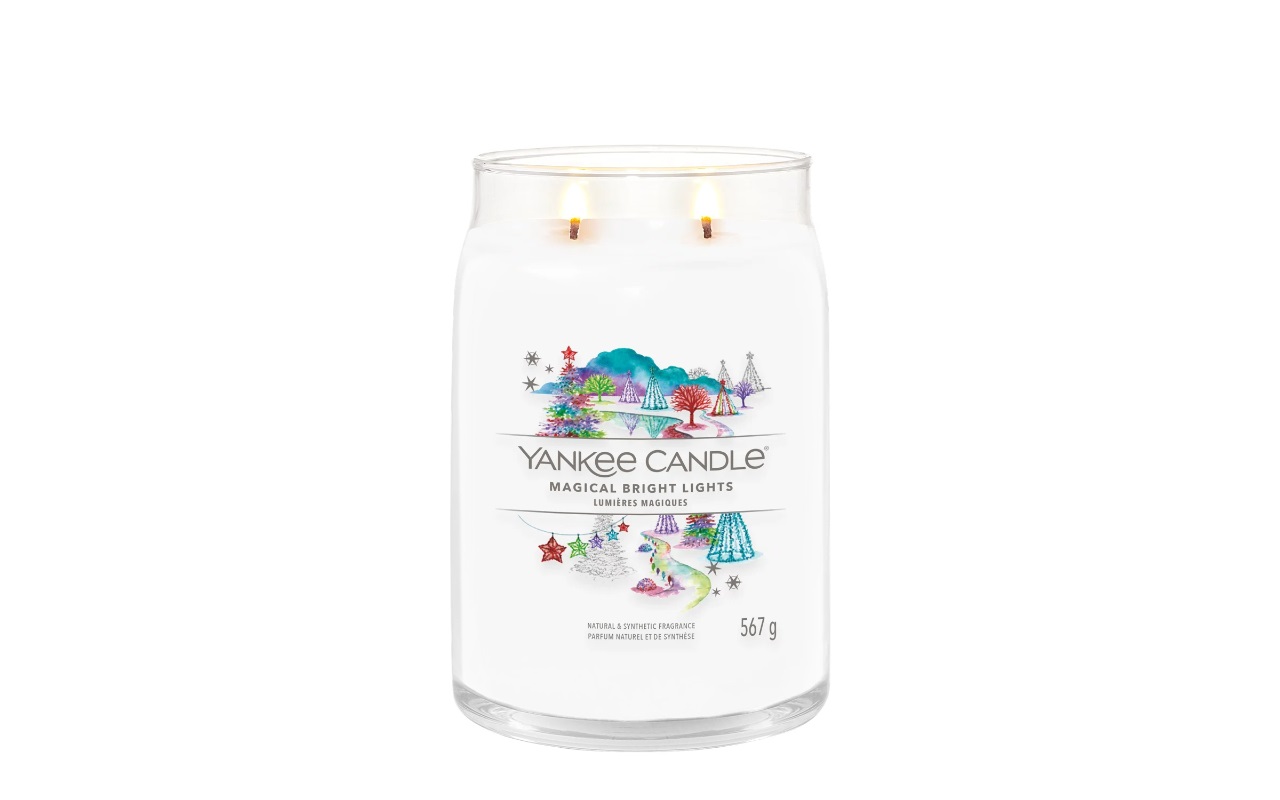 Yankee Candle Candela Profumata in Giara Grande Magical Bright Lights 567 g - Pera Ghiacciata, Menta, Gelsomino, Vaniglia, Fino a 90 Ore di Combustione