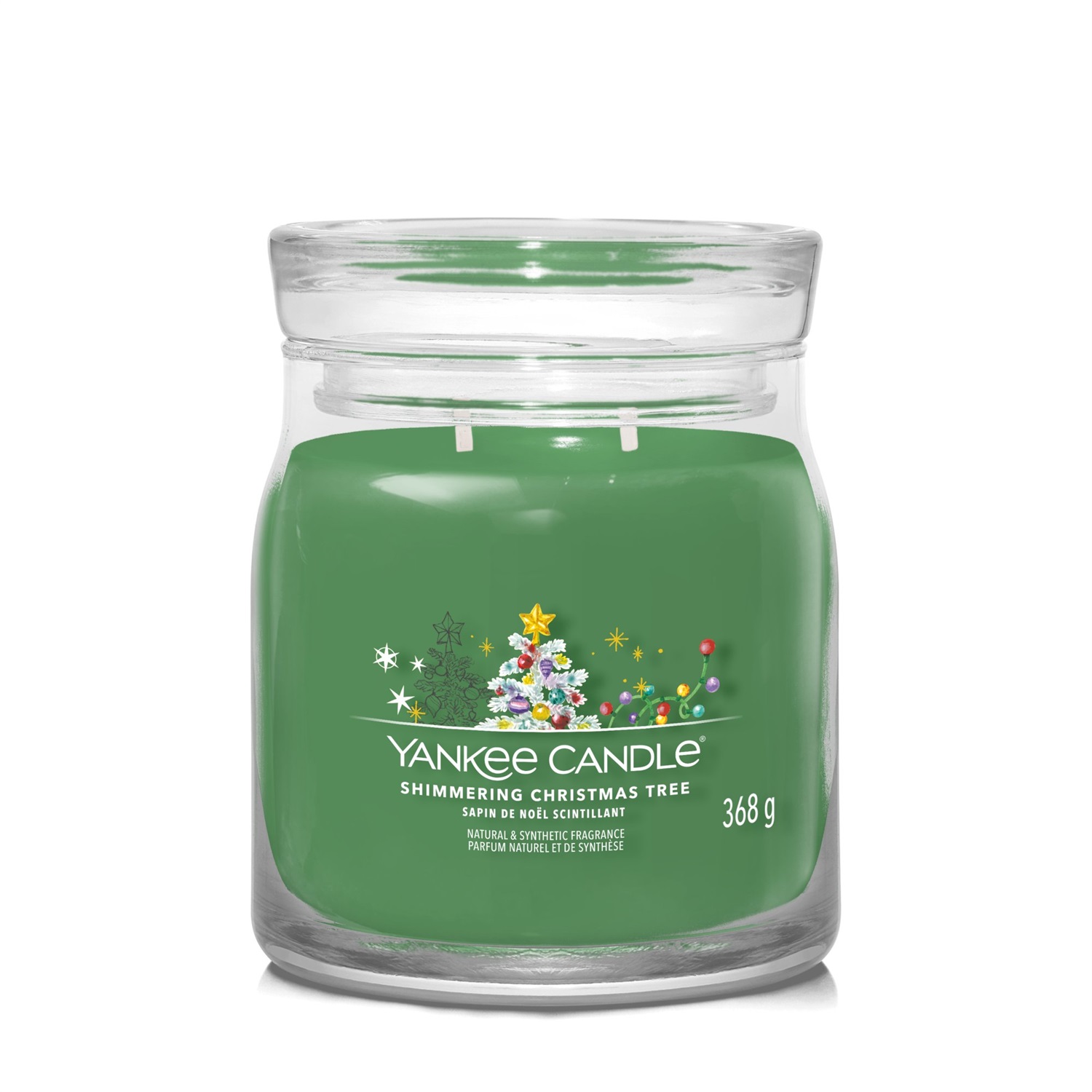 Yankee Candle Candela Profumata Giara Media Shimmering Christmas Tree Verde 368 gr - Note Verdi e Spezie Calde
