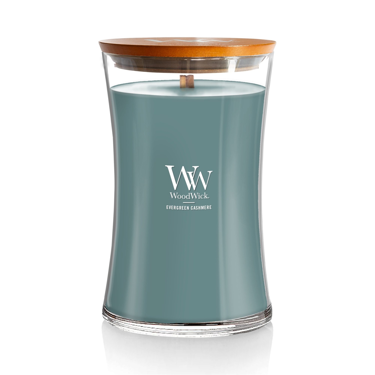 WoodWick Evergreen Cashmere Candela Profumata in Vetro Grande 610 g - Fragranza di Pino, Cashmere e Legno di Sandalo