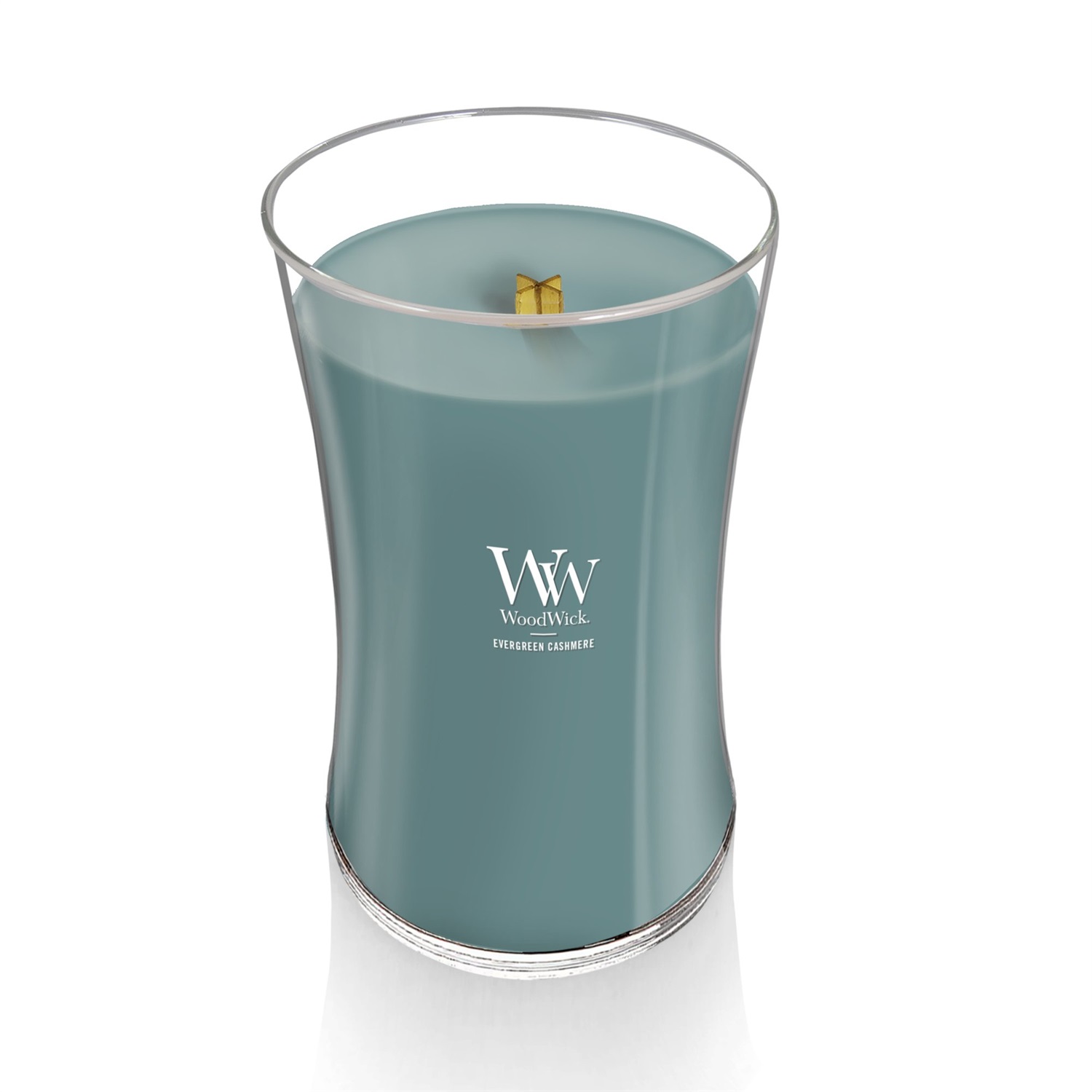 WoodWick Evergreen Cashmere Candela Profumata in Vetro Grande 610 g - Fragranza di Pino, Cashmere e Legno di Sandalo