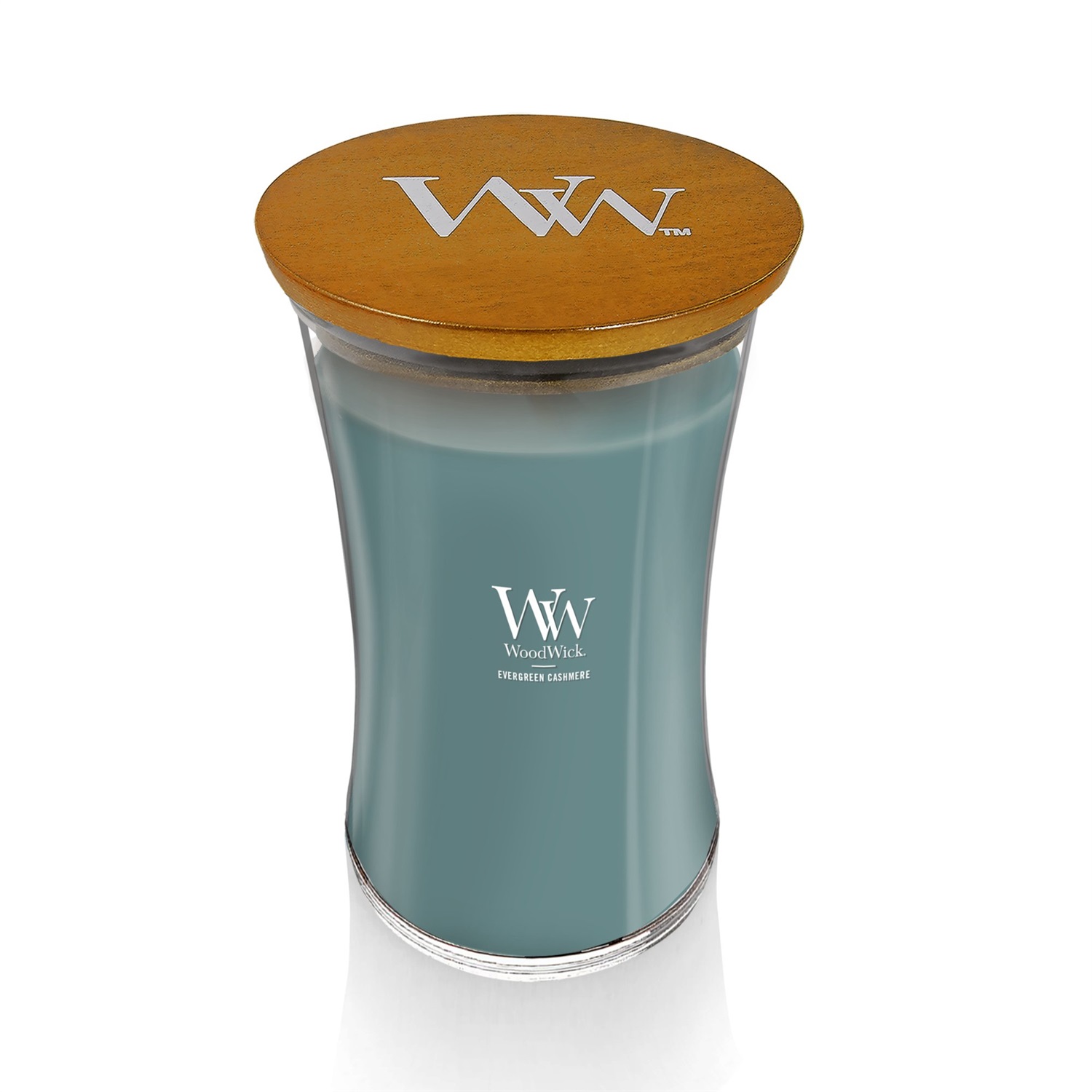WoodWick Evergreen Cashmere Candela Profumata in Vetro Grande 610 g - Fragranza di Pino, Cashmere e Legno di Sandalo