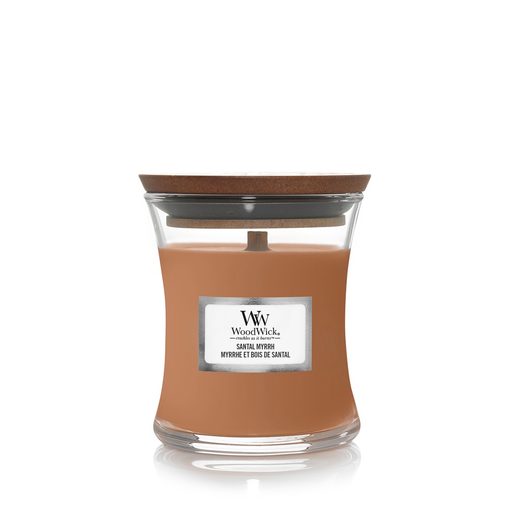 WoodWick Santal Myrrh Candela Profumata 85g - Fragranza Dolce e Legnosa con Note di Limone e Ambra
