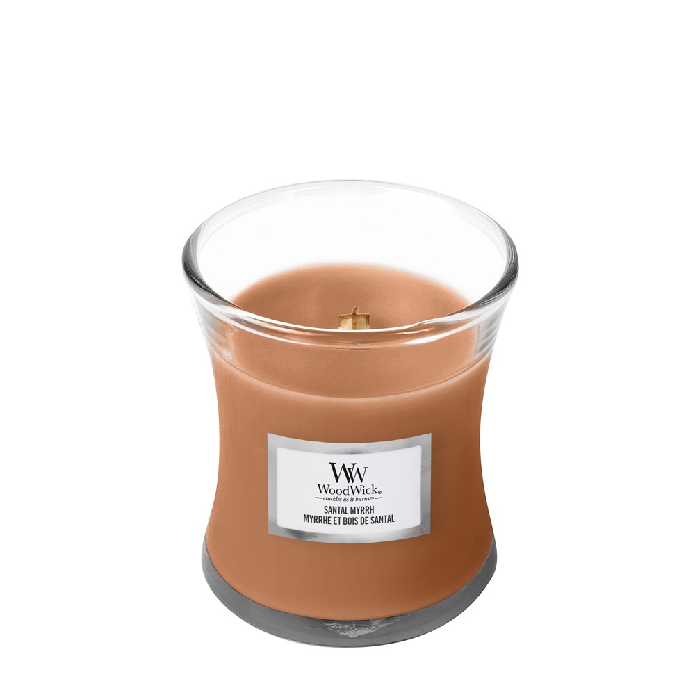 WoodWick Santal Myrrh Candela Profumata 85g - Fragranza Dolce e Legnosa con Note di Limone e Ambra