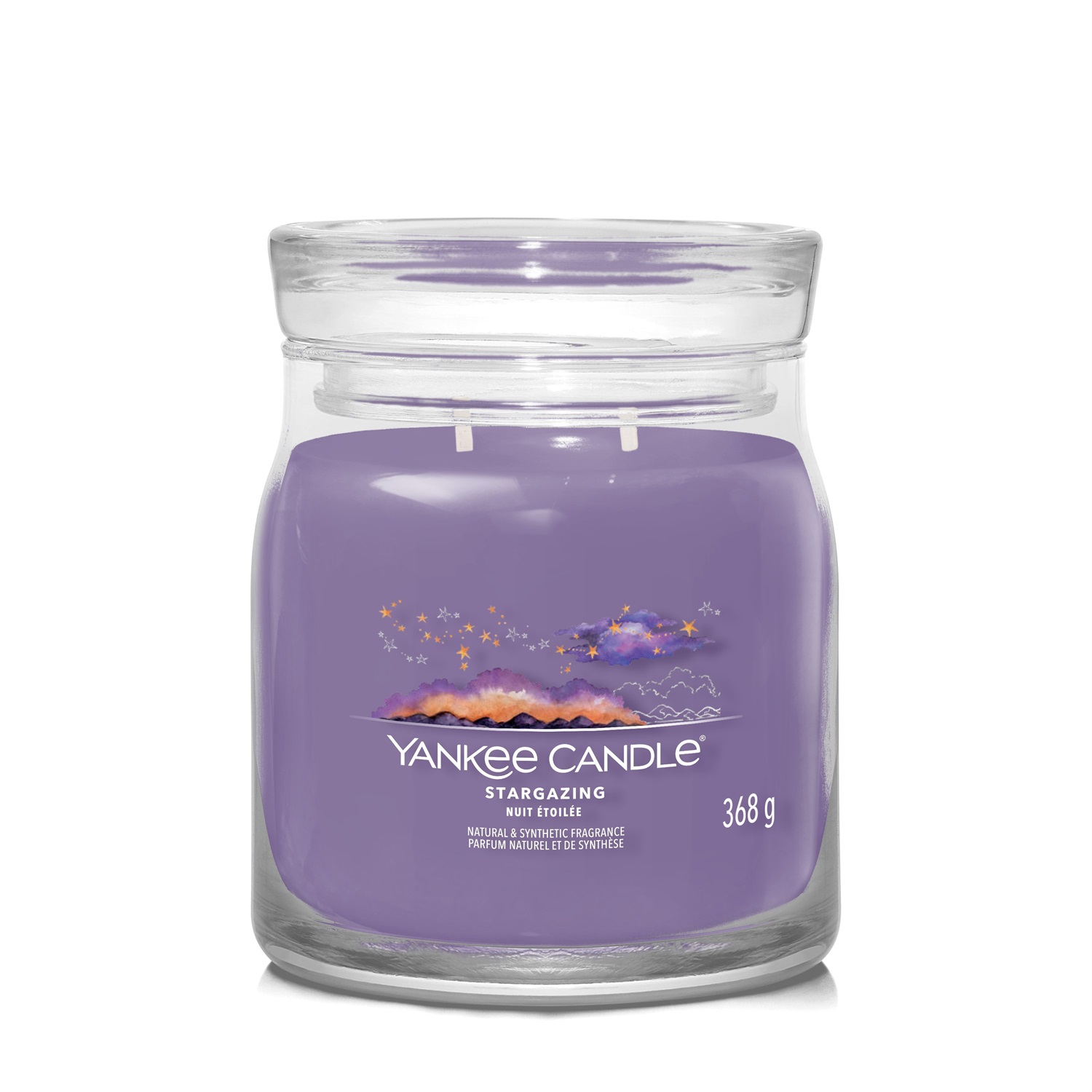 Yankee Candle Stargazing - Candela Profumata Media in Giara da 368 g con Note di Lavanda, Eucalipto e Zucchero Vanigliato