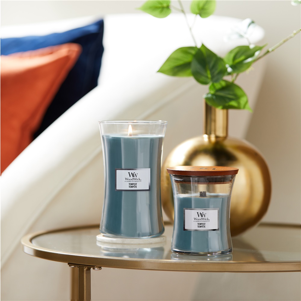 WoodWick Candela Profumata Large Tempest 609g - Fragranza Acqua di Mare e Legno Minerale, Design Clessidra