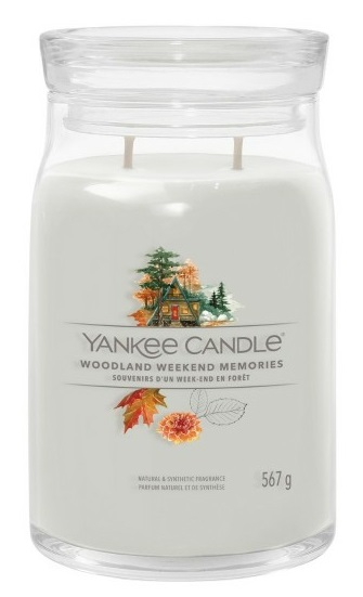 Yankee Candle Woodland Weekend Memories - Candela Profumata Grande 567 g con Note di Ambra, Frutti Autunnali e Latte di Cocco, Tempo di Combustione Fino a 90 Ore