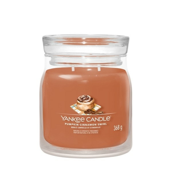 Yankee Candle Pumpkin Cinnamon Swirl - Candela Profumata Media 368g con Fragranza Dolce e Speziata, Tempo di Combustione Fino a 50 Ore