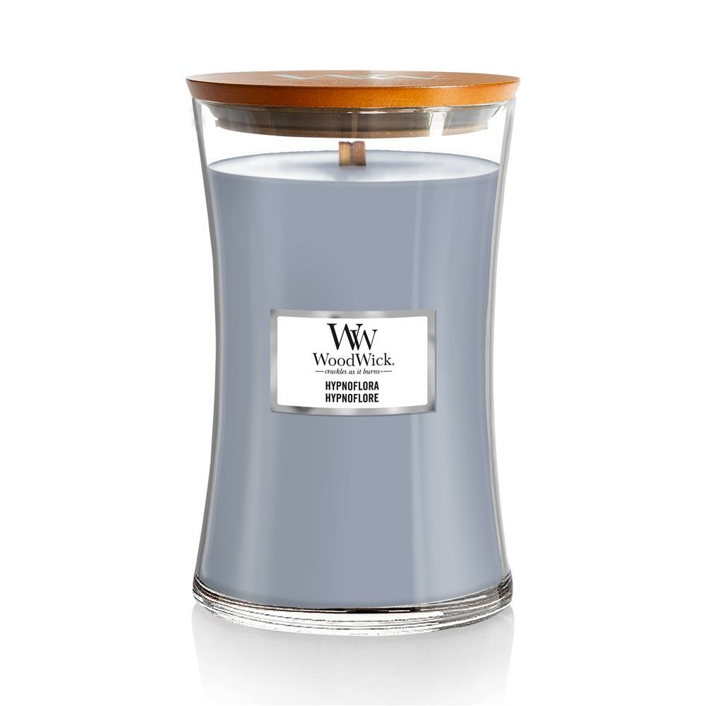 WoodWick Hypnoflora Candela Profumata 609g - Gelsomino Notturno, Pera e Fava Tonka, Design a Clessidra con Stoppino in Legno