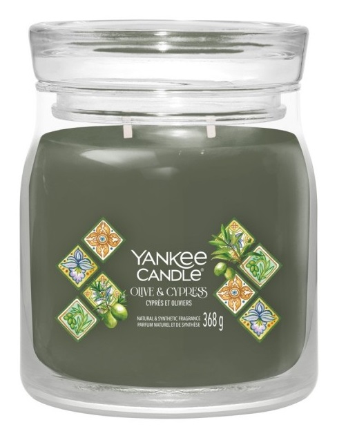 Yankee Candle Giara Media Signature Olive & Cypress 368 g - Candela Profumata con Note di Ulivi e Cipressi