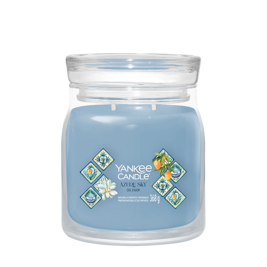 Yankee Candle Signature Giara Media Azure Sky 368g - Candela Profumata con Fragranza di Mango Fresco e Crema al Cocco