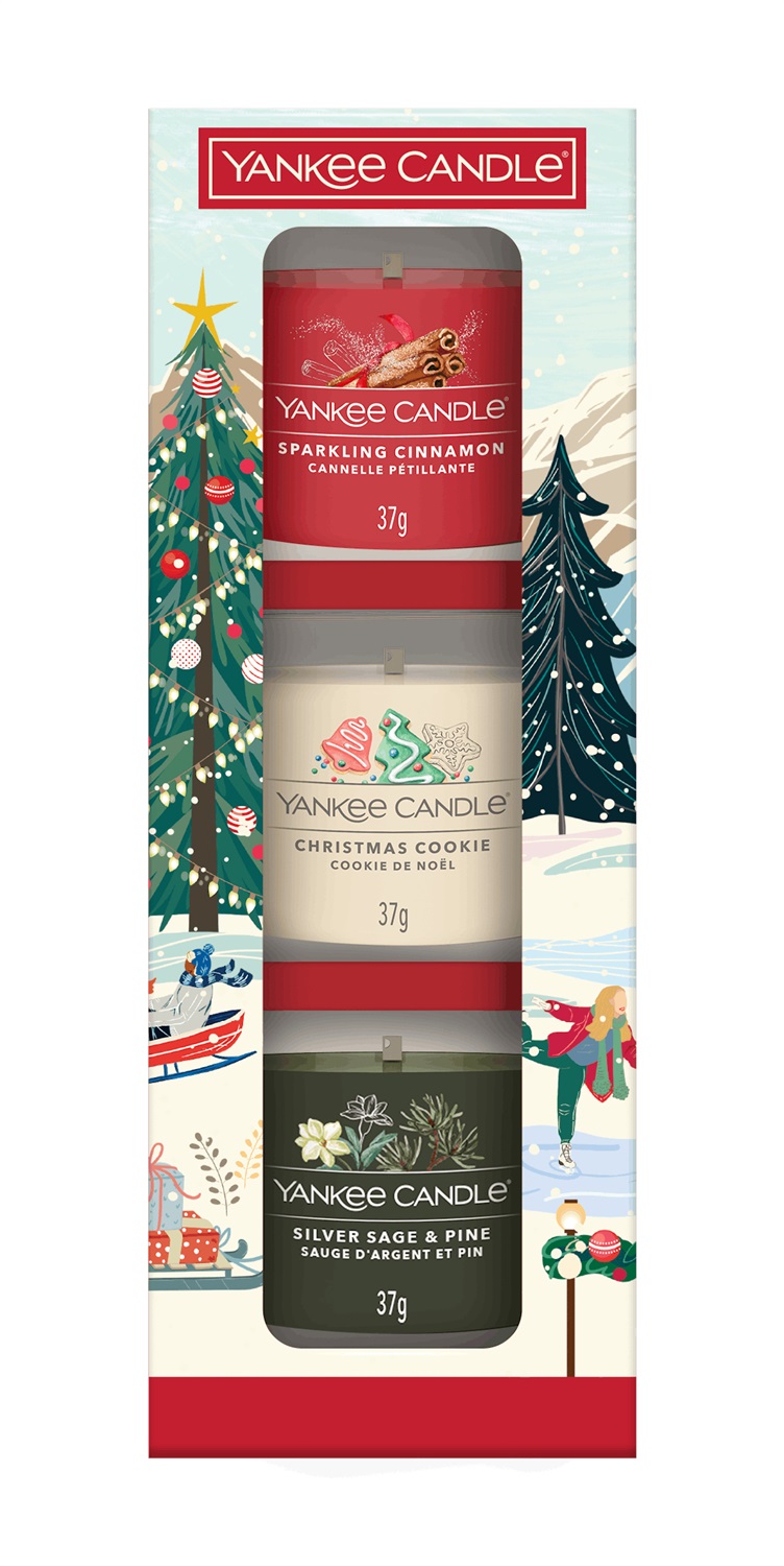 Yankee Candle Christmas Classics Set Regalo - 3 Candele Profumate Mini (Silver Sage & Pine, Christmas Cookie, Sparkling Cinnamon)