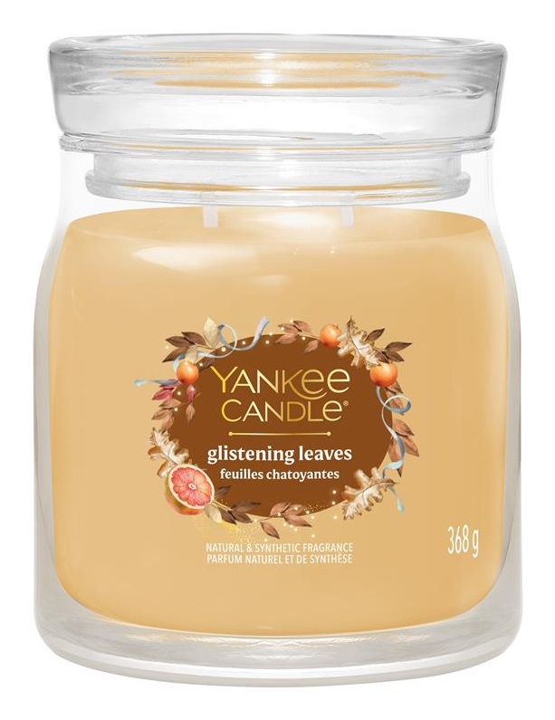 Yankee Candle Glistening Leaves Candela Profumata in Giara Media 368g - Fragranza Agrumi, Muschio di Quercia e Patchouli