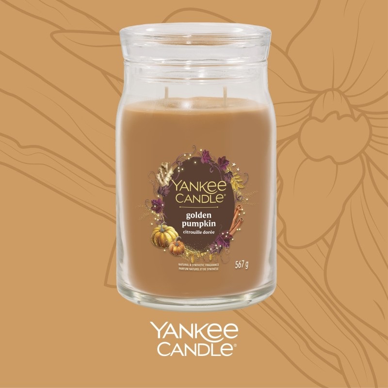 Yankee Candle Giara Grande Golden Pumpkin - Candela Profumata con Fragranza di Zenzero, Cannella e Caramello, Durata 90 Ore