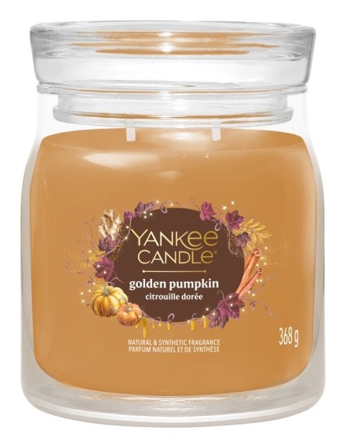 Yankee Candle Golden Pumpkin - Candela Profumata 368 g, Giara Media con Fragranza Autunnale