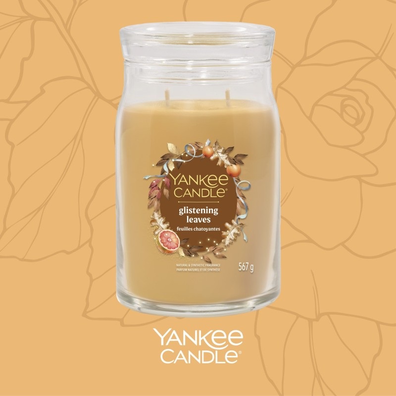 Yankee Candle Glistening Leaves 567g - Candela Profumata con note di agrumi, muschio di quercia e patchouli