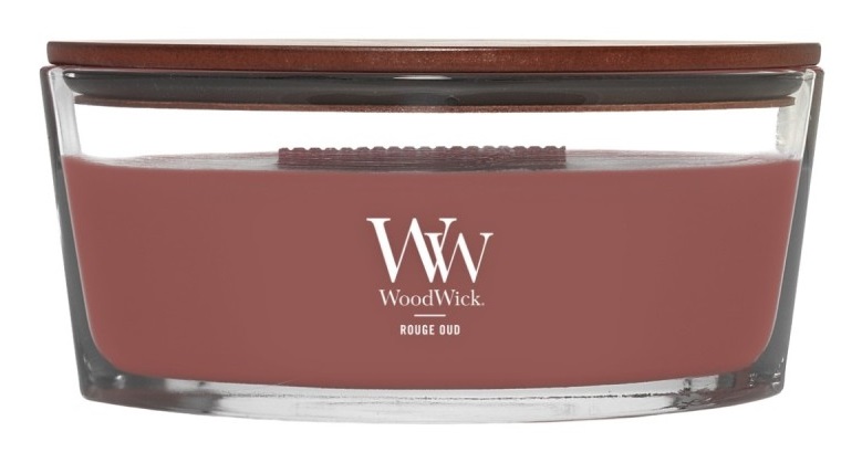 WoodWick Candela Profumata Rouge Oud Ellittica con Stoppino Scoppiettante - 453g, Fino a 50 Ore di Combustione