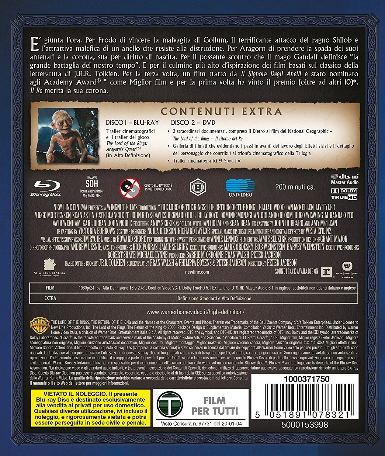Warner Bros Interactive Il Signore degli Anelli: Il Ritorno del Re - Blu-Ray DVD - Versione Cinematografica