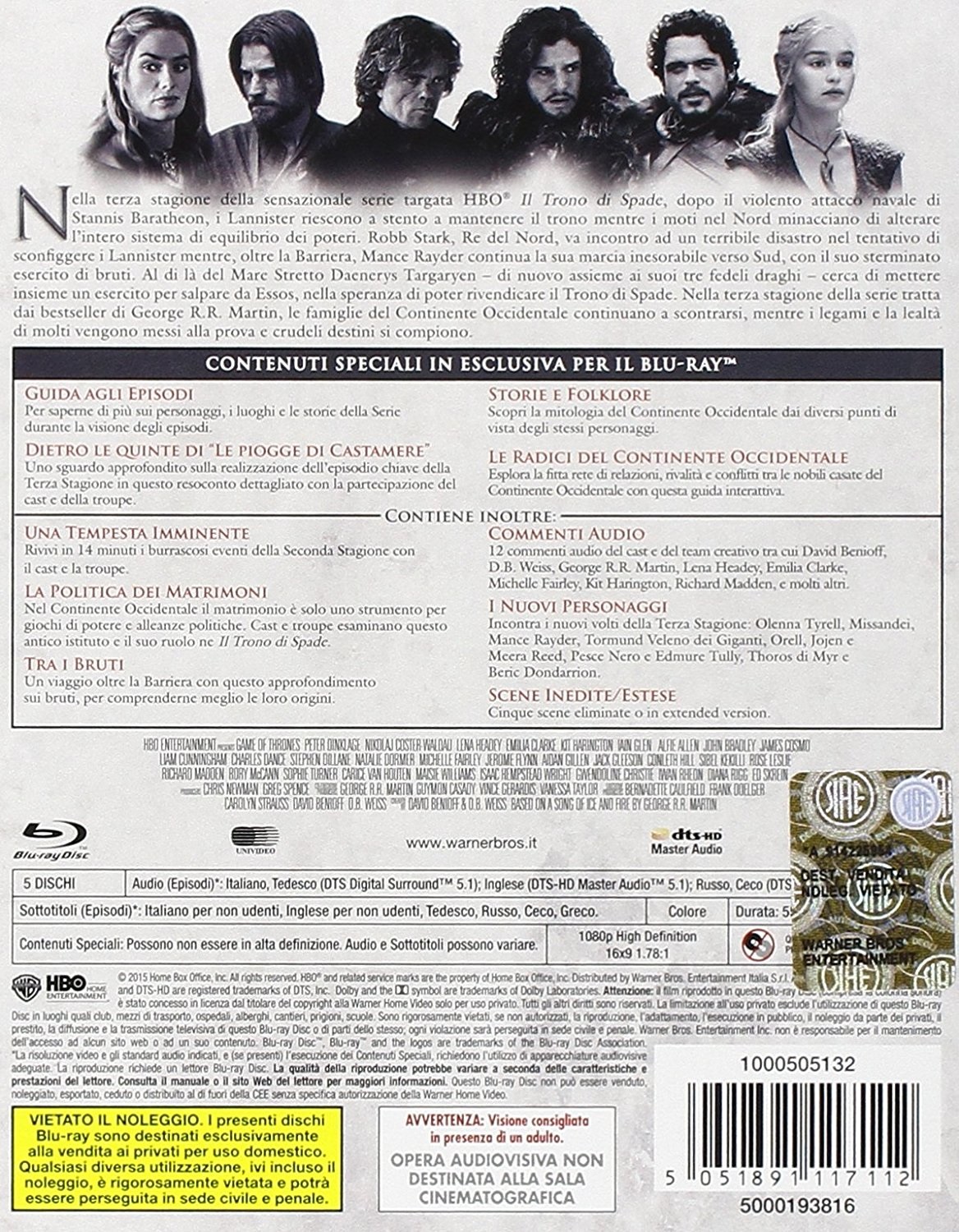 Warner Home Video Il Trono di Spade - Stagione 3 (5 Blu-ray Disc, Slipcase, Nuovo Sigillato)