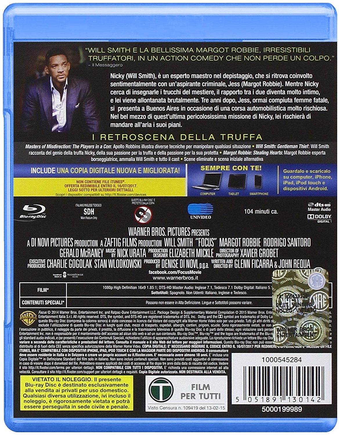 Warner Home Video Focus: Niente è Come Sembra - Blu-Ray Commedia (2015) con Will Smith, Regia di Glenn Ficarra e John Requa