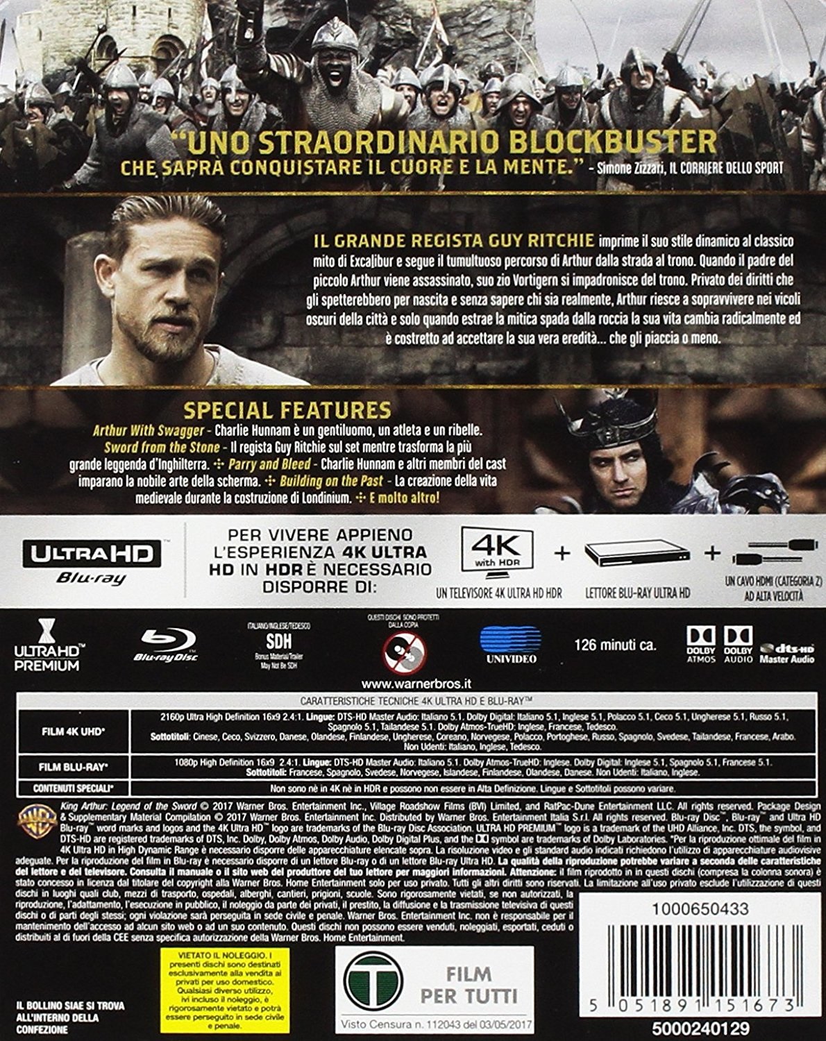 Warner Bros King Arthur - Il Potere della Spada (4K Ultra HD Blu-Ray) - Azione, Valutazione: G