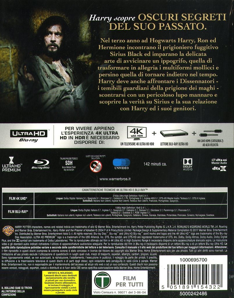 Warner Bros. Harry Potter e il Prigioniero di Azkaban - 4K Ultra HD Blu-Ray - Genere: Fantasy/Fantastico