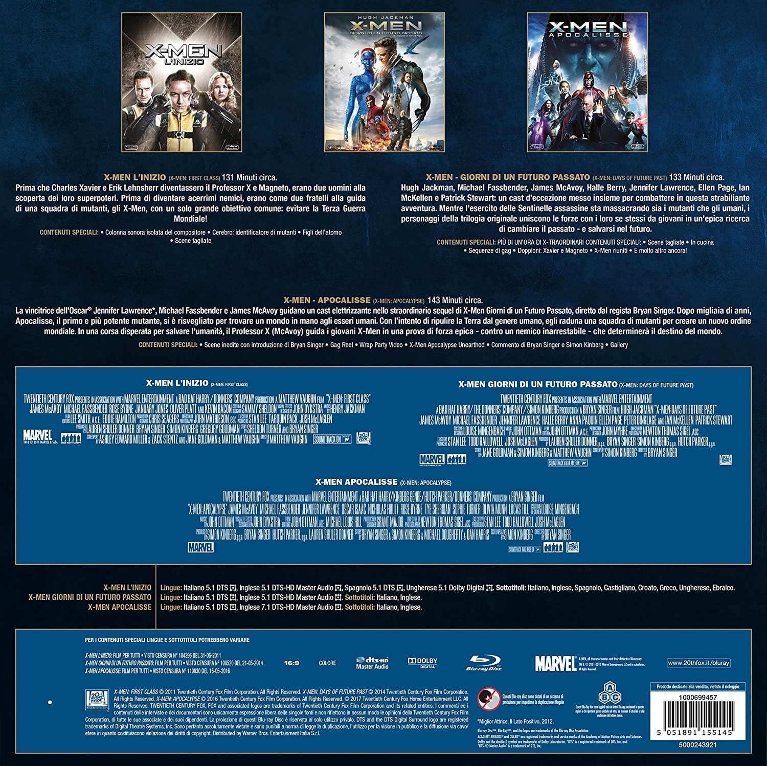 20th Century Fox X-Men Beginnings Trilogy - Vinyl Edition (3 Blu-Ray) - Edizione Blu-ray