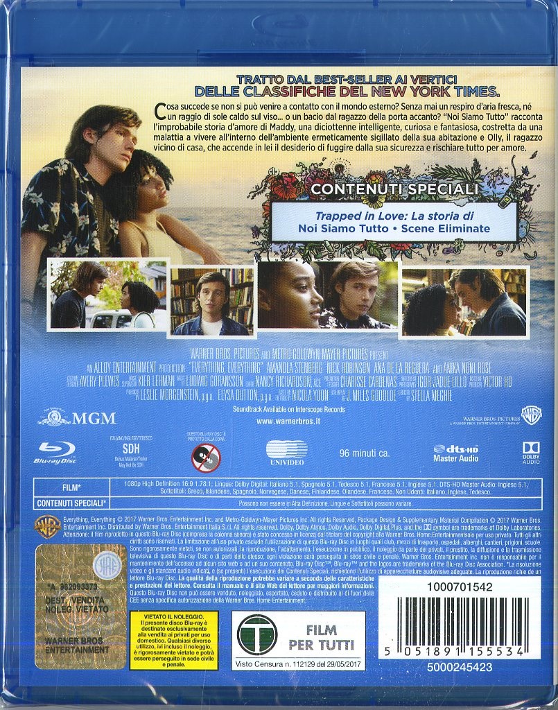 Warner Bros. Noi Siamo Tutto - Blu-ray (Drammatico) con Stenberg, Robinson, Rose, Reguera, Hickson, Meghie e Stella