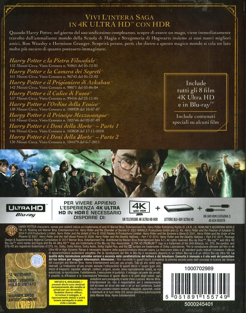 Warner Home Video Harry Potter - Collezione Completa 8 Film (4K Ultra HD Blu-Ray)