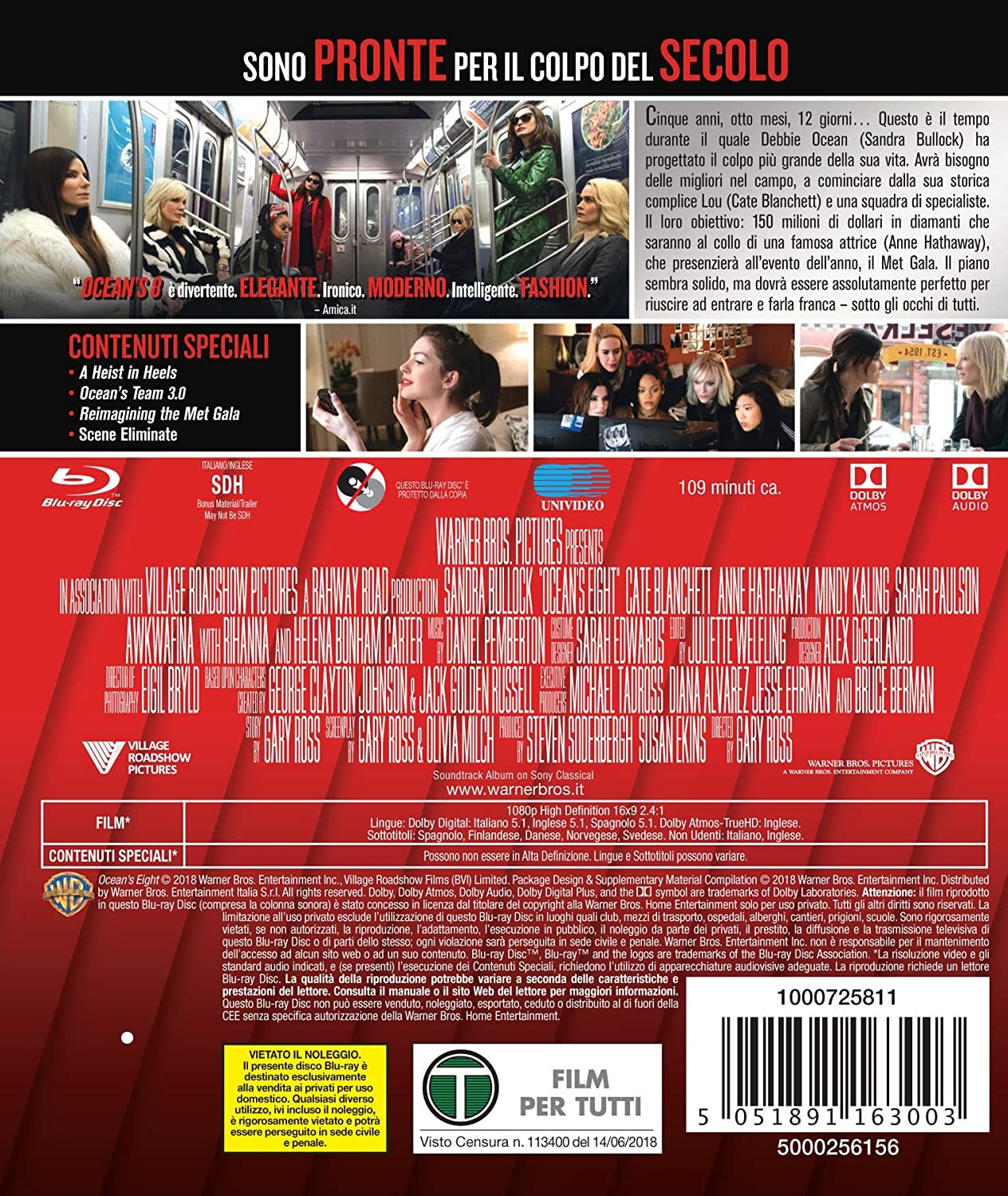 Warner Home Video Ocean's 8 Blu-ray Azione Full HD - Inglese, Italiano, Spagnolo, Region Free